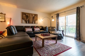 Smart TV, fireplace, DVD player, stereo