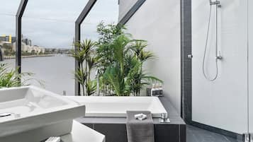Shower, jetted bath, hair dryer, bidet