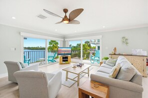 TV, DVD player, toys, books