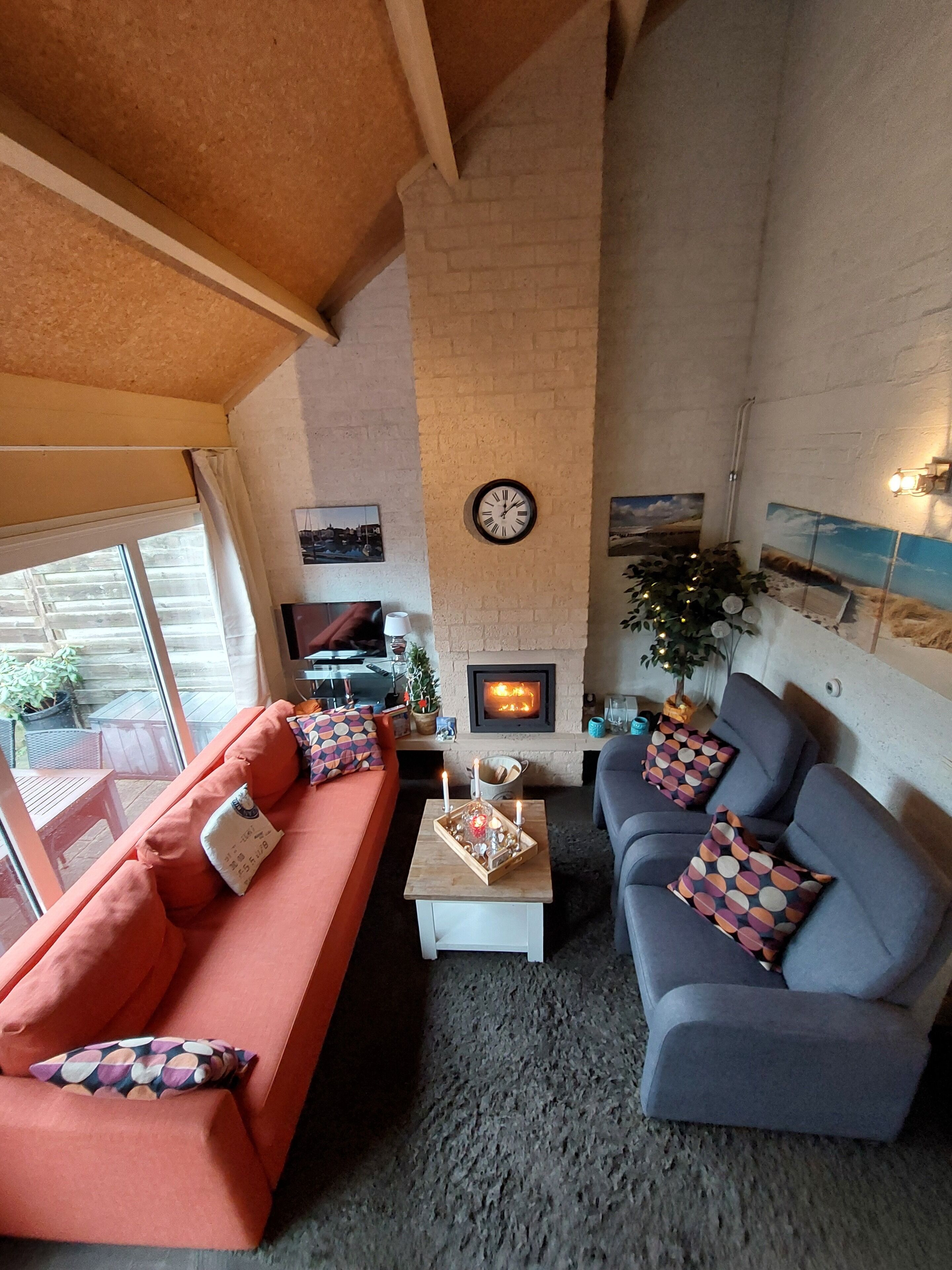 Fernseher, Kamin, Tischtennisplatte, Bücher