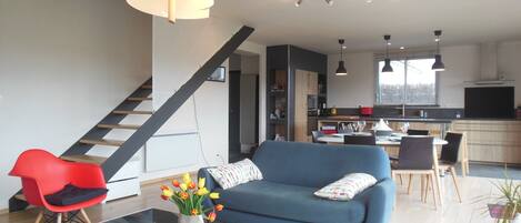 TV, fireplace, DVD player, books