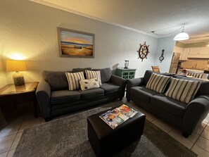 Smart TV, DVD player, books, video library