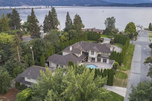 The estate is perched on Lake Pend Oreille and has breathtaking lake views.