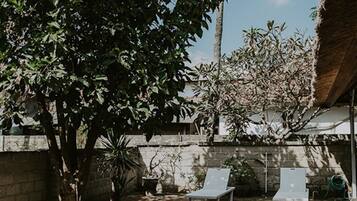 Outdoor pool, pool loungers