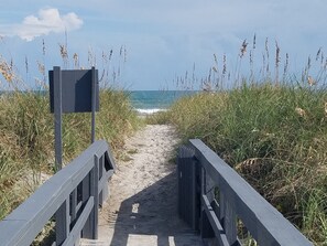 On the beach, sun loungers, beach umbrellas, beach towels - Incredible three bedroom oceanfront corner unit. Out to the beach in seconds! (Cocoa Beach)