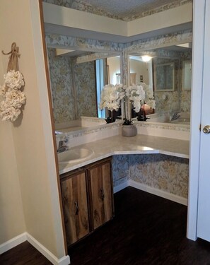 Bathtub, hair dryer, towels, toilet paper