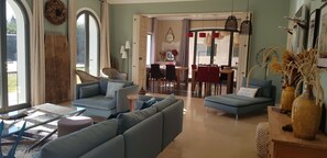 Télévision, cheminée, lecteur de DVD, table de tennis de table