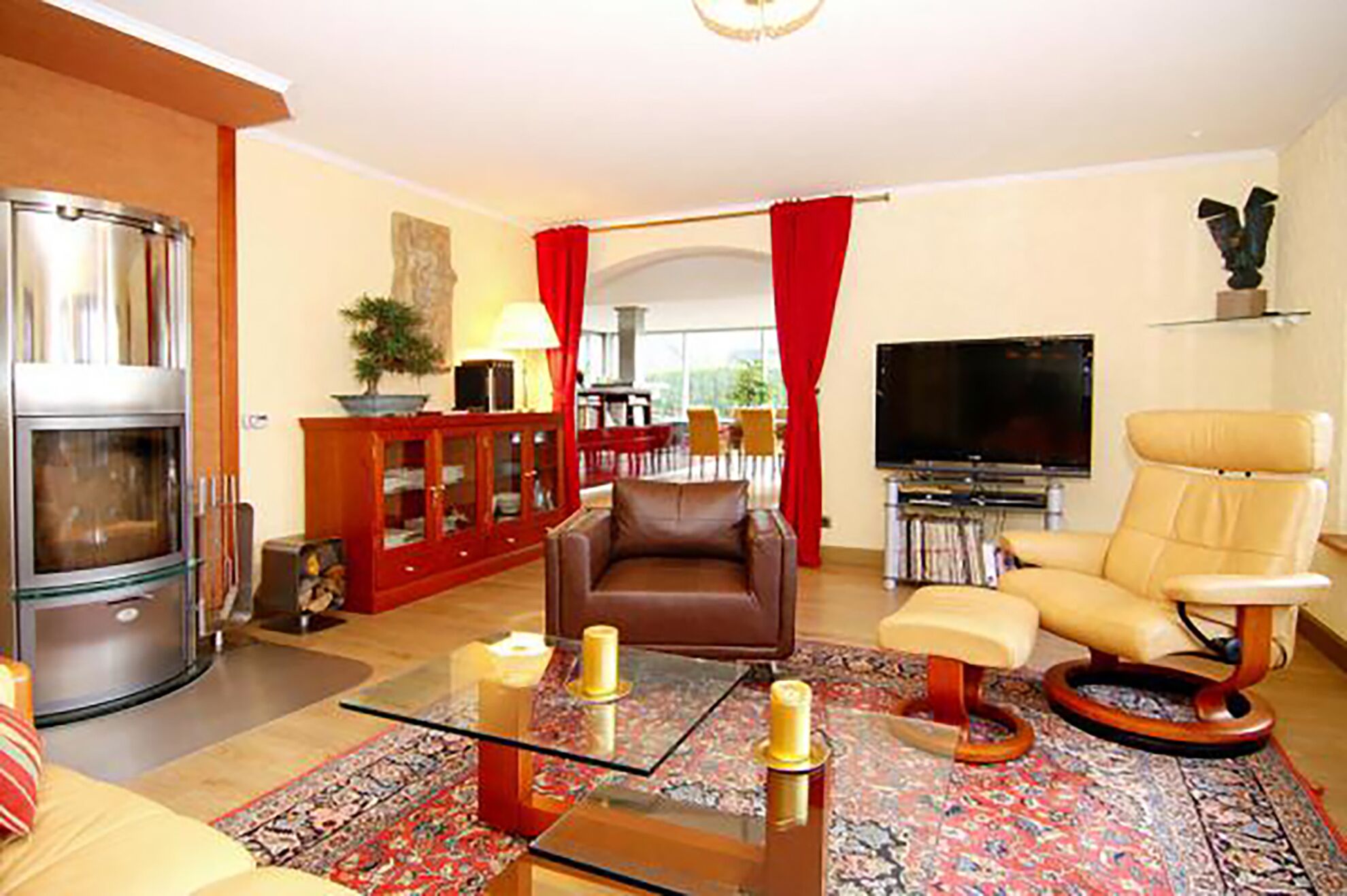 TV, fireplace, DVD player, books