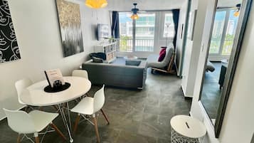 Smart TV, DVD player, books, video library