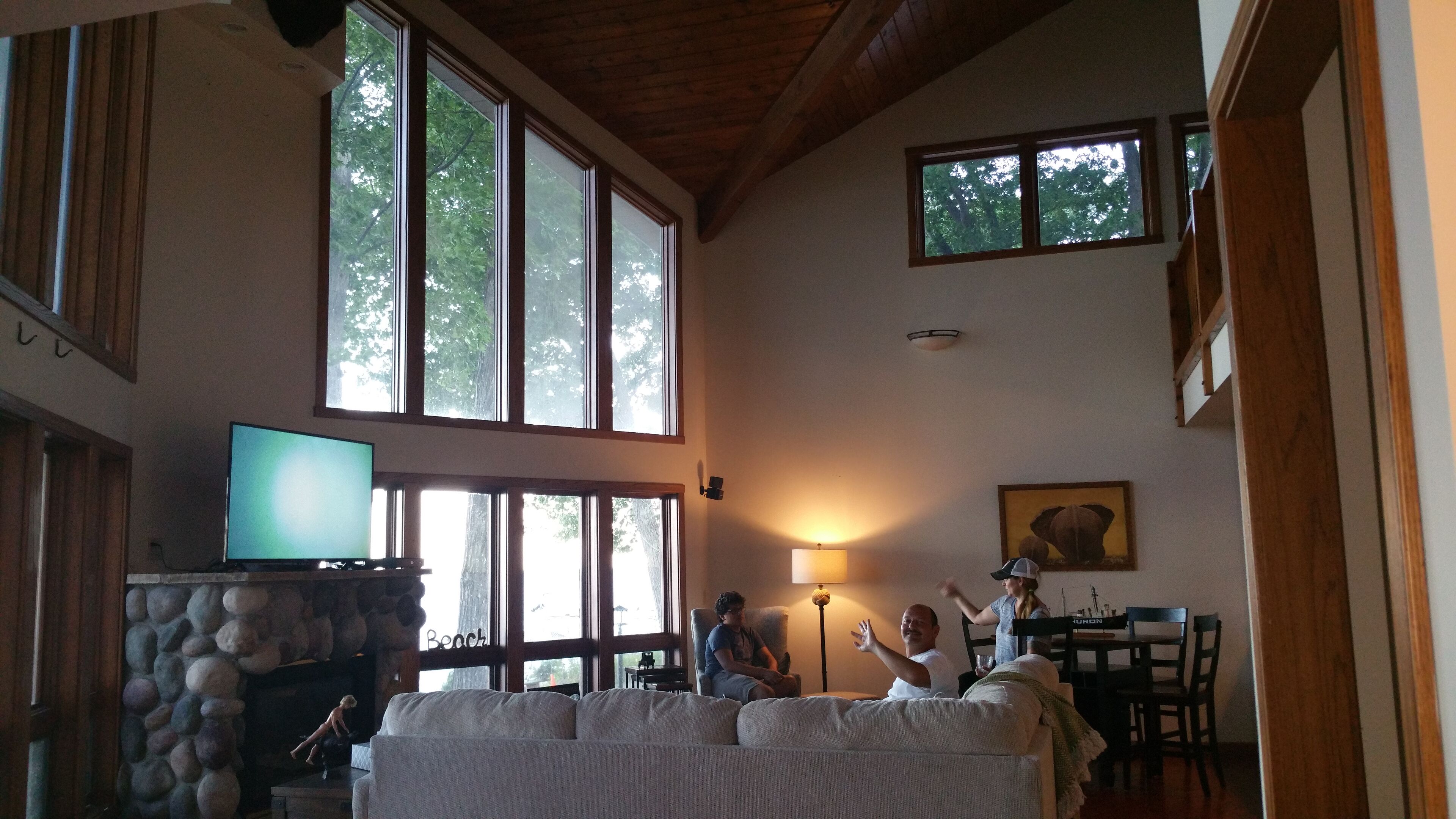 Downstairs living, Gas fireplace with 55" Smart TV and DVD player