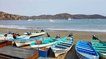 On the beach, beach towels