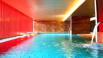 Indoor pool, open 10:00 AM to 4:00 PM, lifeguards on site