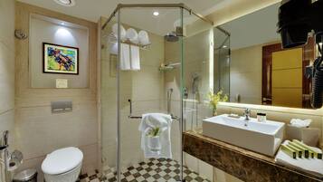 Shower, free toiletries, hair dryer, bathrobes