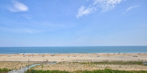 On the beach, sun loungers