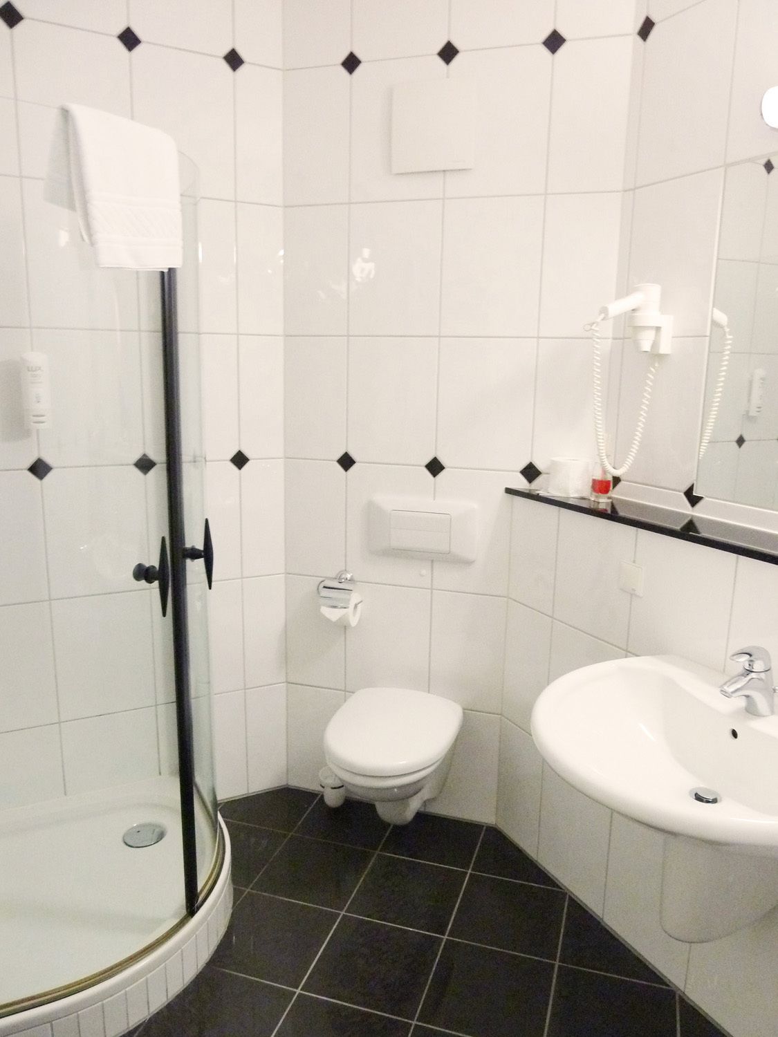 free toiletries, hair dryer, towels