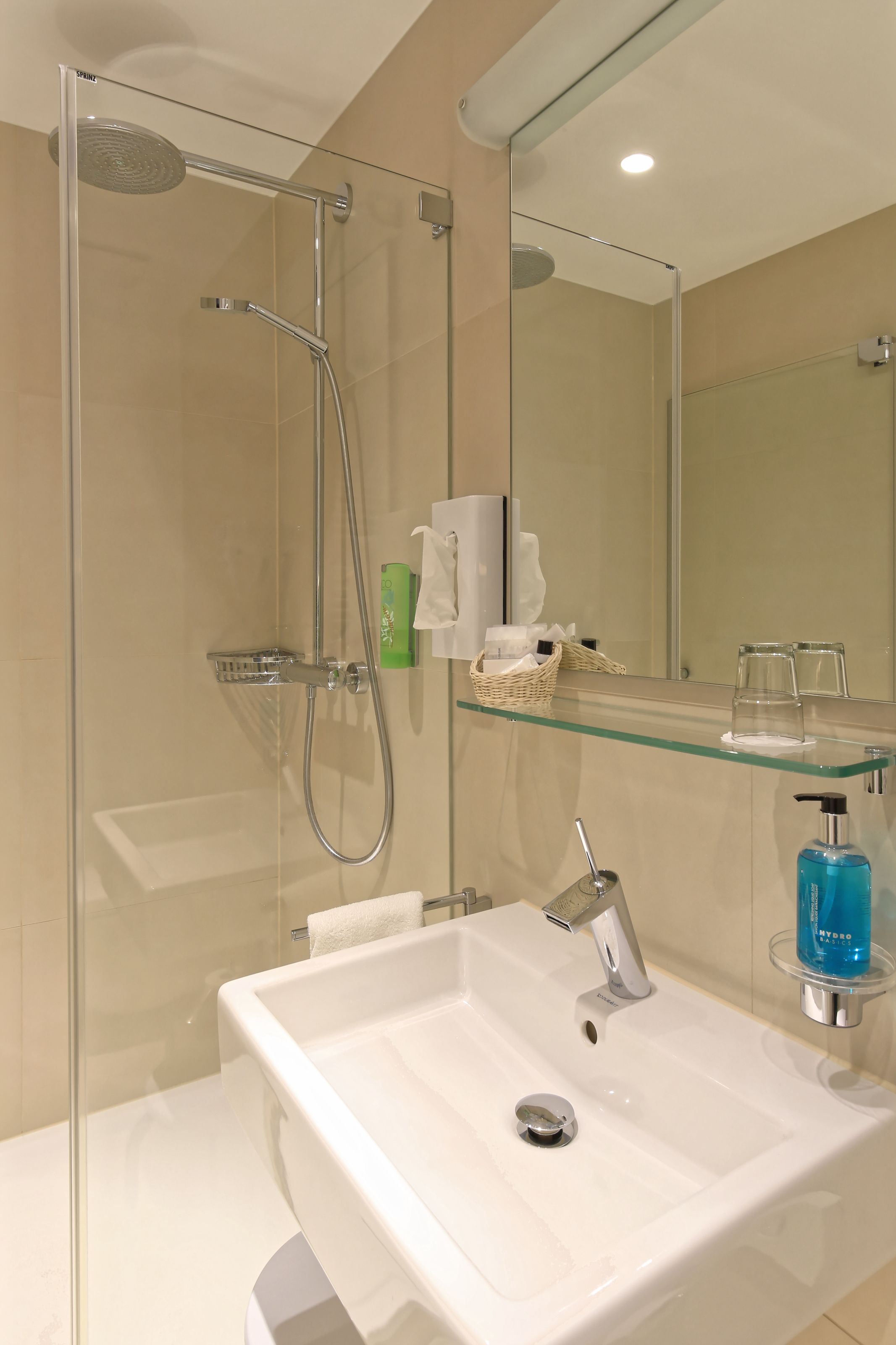 shower, hair dryer, bathrobes, towels