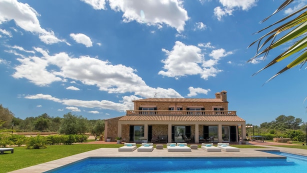 A large, two-story house with a swimming pool in front. - The Land, Villa-Finca 5StarsHome Mallorca (San Jordi)