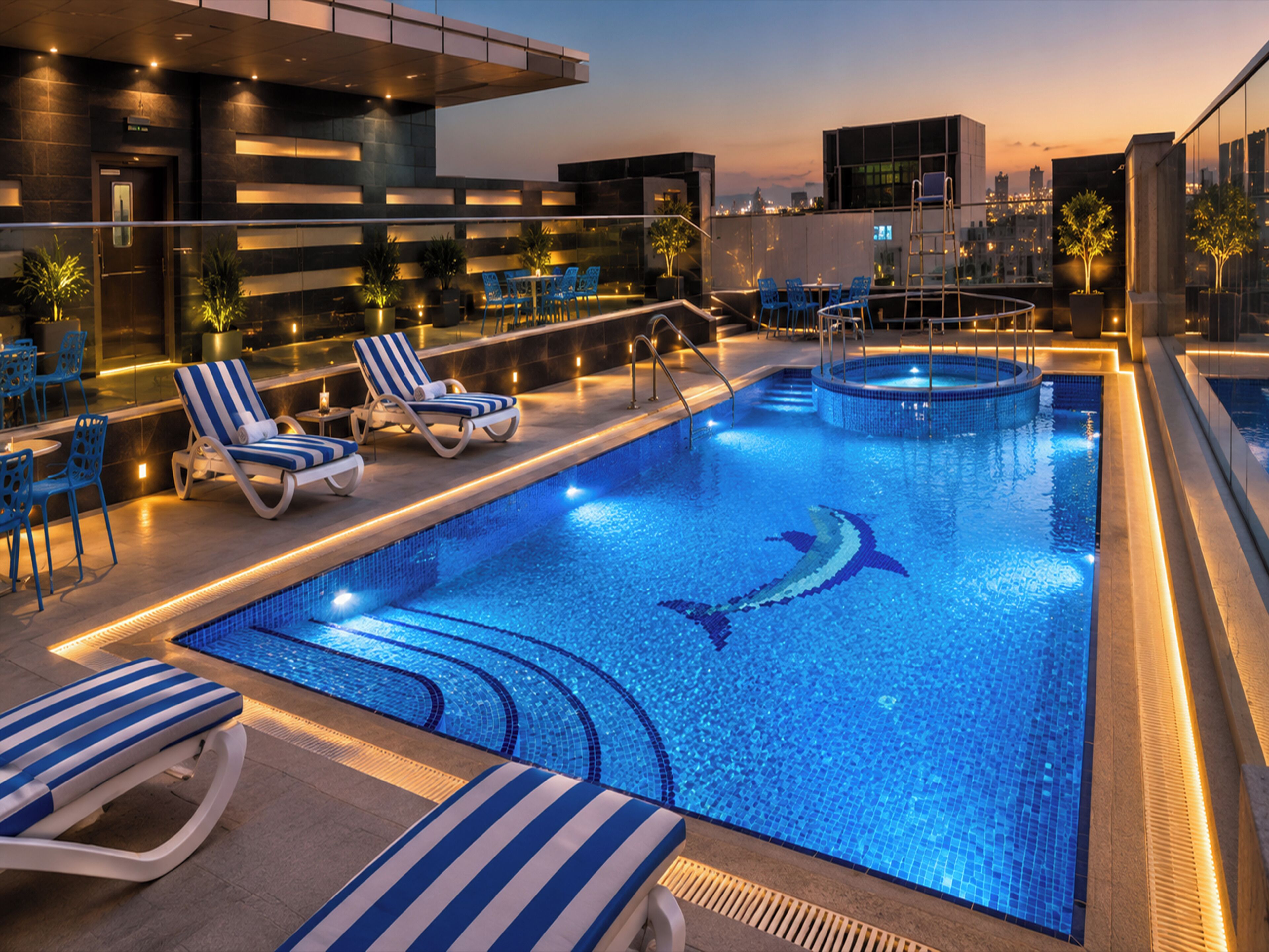 Outdoor pool, pool umbrellas