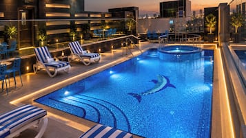 Outdoor pool, pool umbrellas