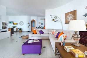 Panoramic Villa, 4 Bedrooms, Sea View | Living area | Flat-screen TV, DVD player