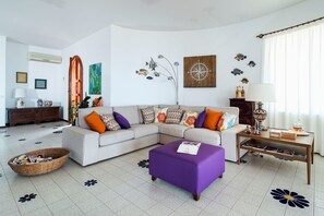 Panoramic Villa, 4 Bedrooms, Sea View | Living area | Flat-screen TV, DVD player