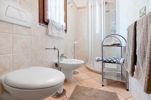 Regadera, secadora de cabello, bidet, toallas 