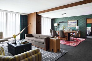 Presidential Suite, 1 King Bed, Roll-in Shower | Living area | 50-inch flat-screen TV with cable channels, TV