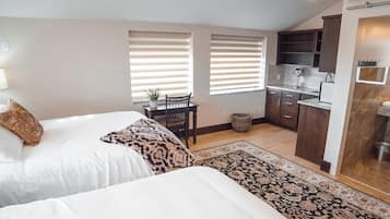 Deluxe Room, 2 Queen Beds, Non Smoking | Desk, blackout curtains, free WiFi, bed sheets