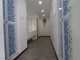 Shower, hair dryer, slippers, bidet