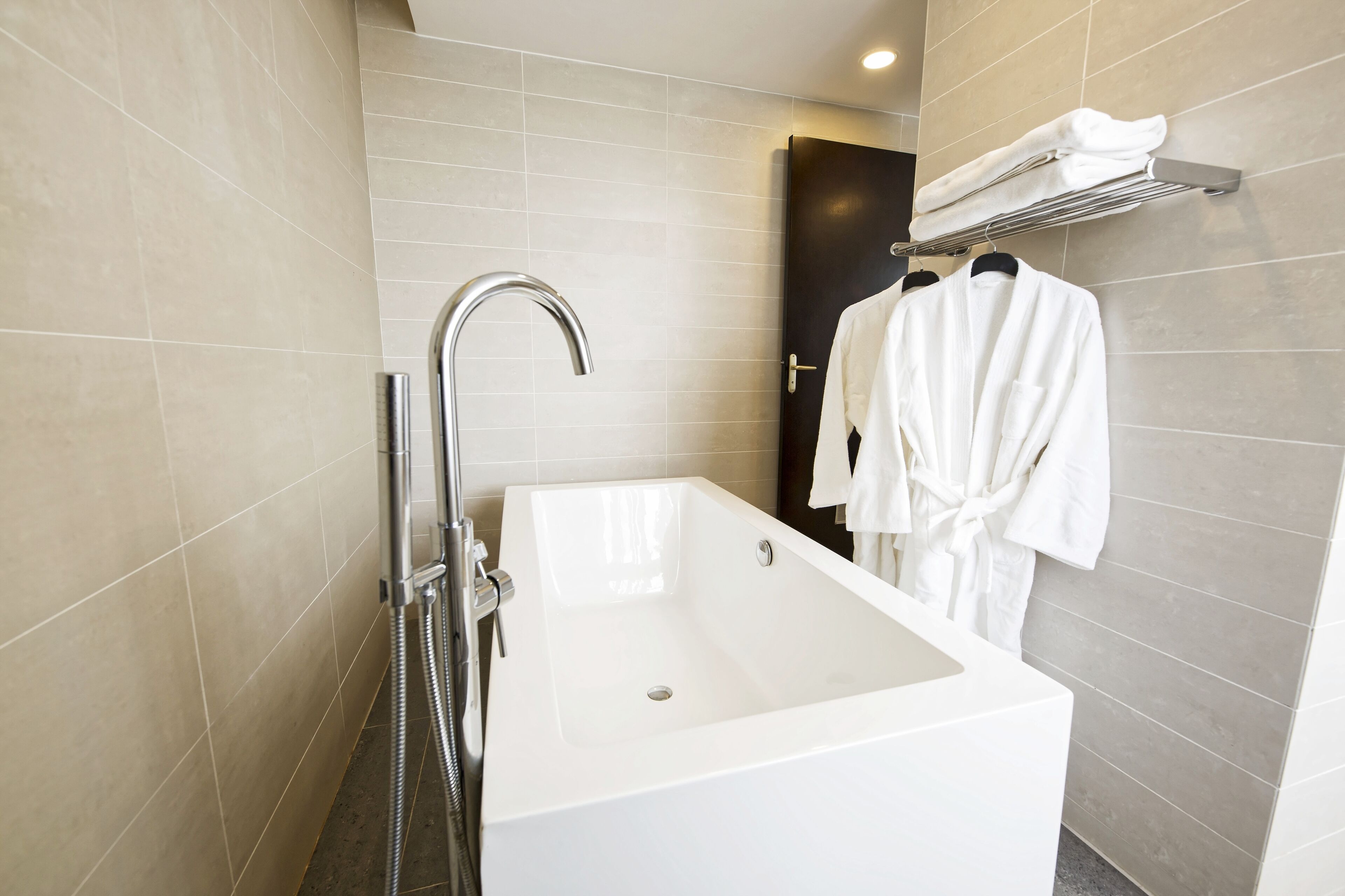 bathroom | hair dryer, towels, soap, shampoo