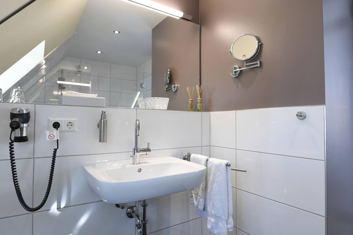standard double room | bathroom | shower, free toiletries, hair dryer