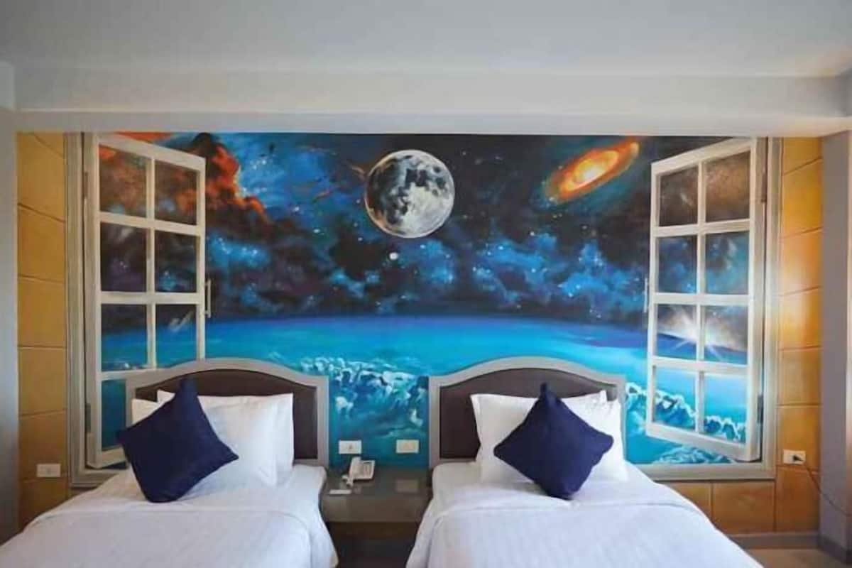 Individually decorated, individually furnished, desk, blackout curtains