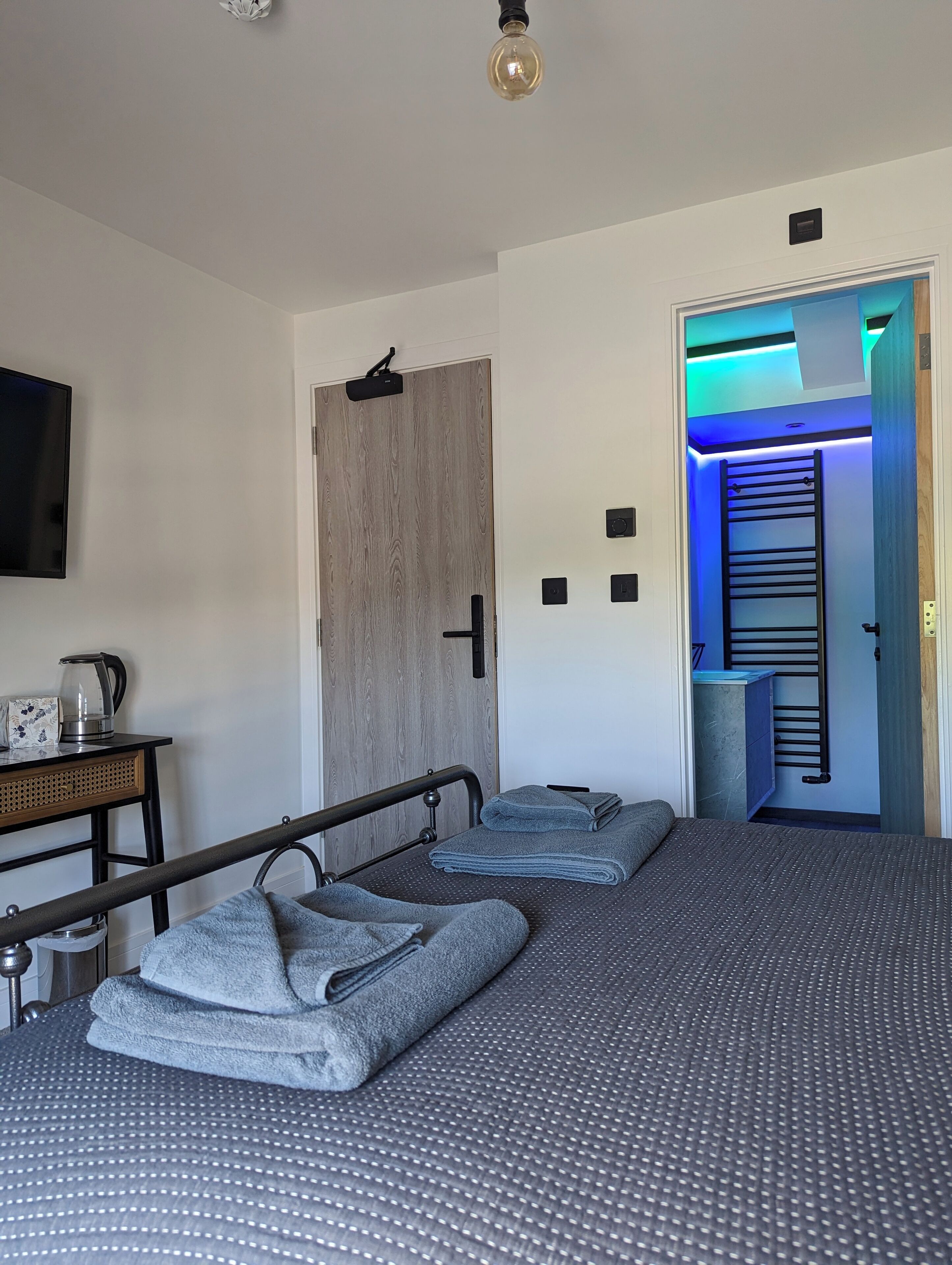 Premium bedding, desk, iron/ironing board