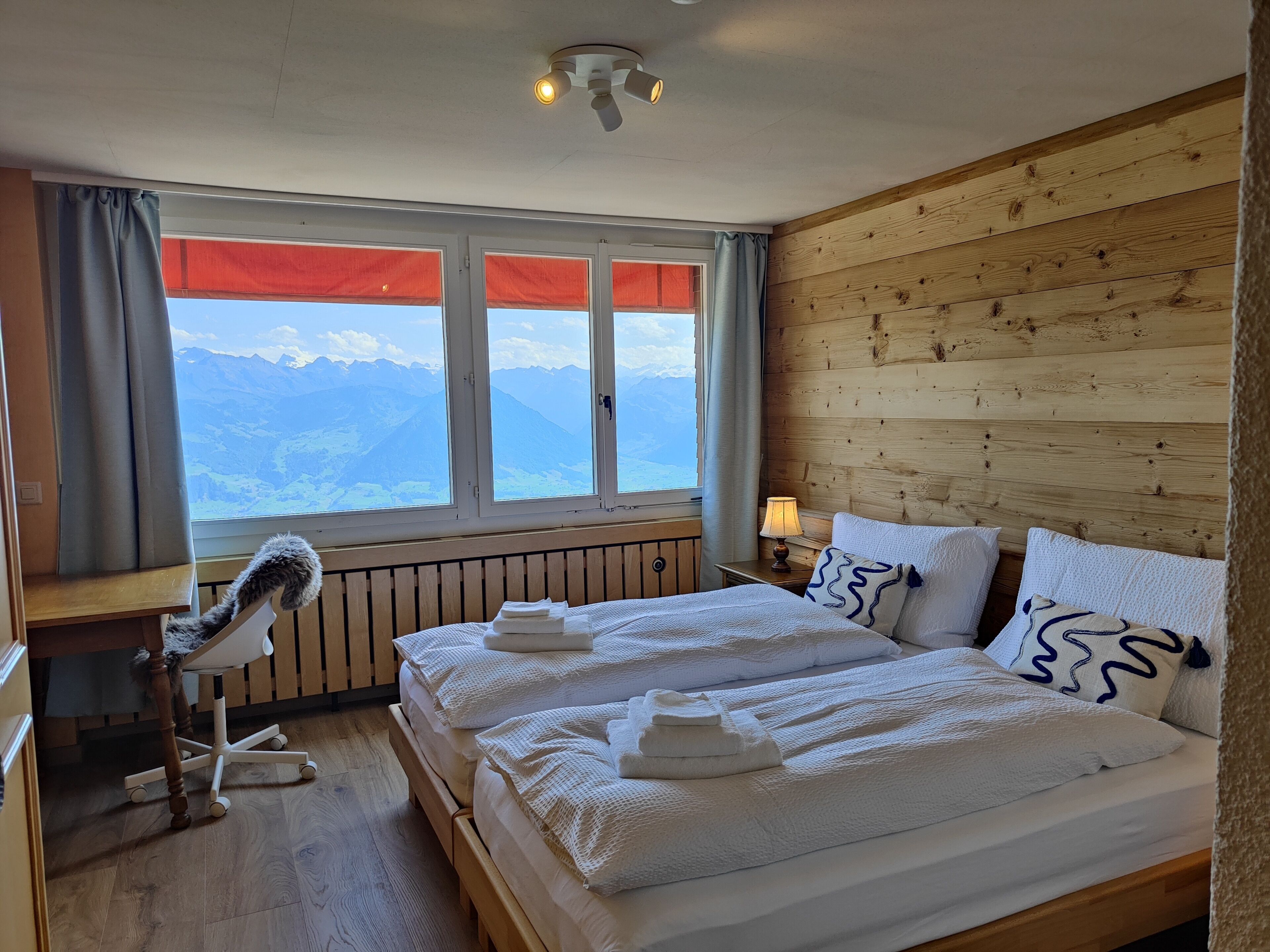 Premium bedding, desk, laptop workspace, free WiFi