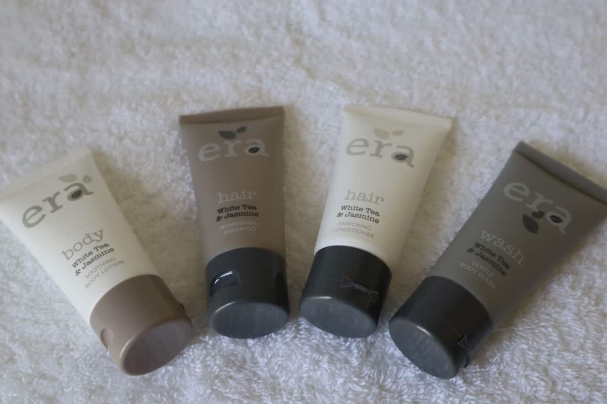 free toiletries, hair dryer, towels