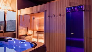 Relax in the hot tub or unwind in the sauna, both offering a serene atmosphere.