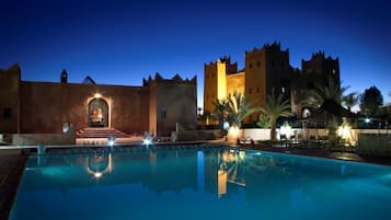 Outdoor pool, pool umbrellas, pool loungers