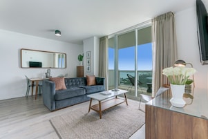 Beautiful Ocean & City View 1 bedrm Suite in the Grove | Living area | 43-inch Smart TV with cable channels, TV, Netflix