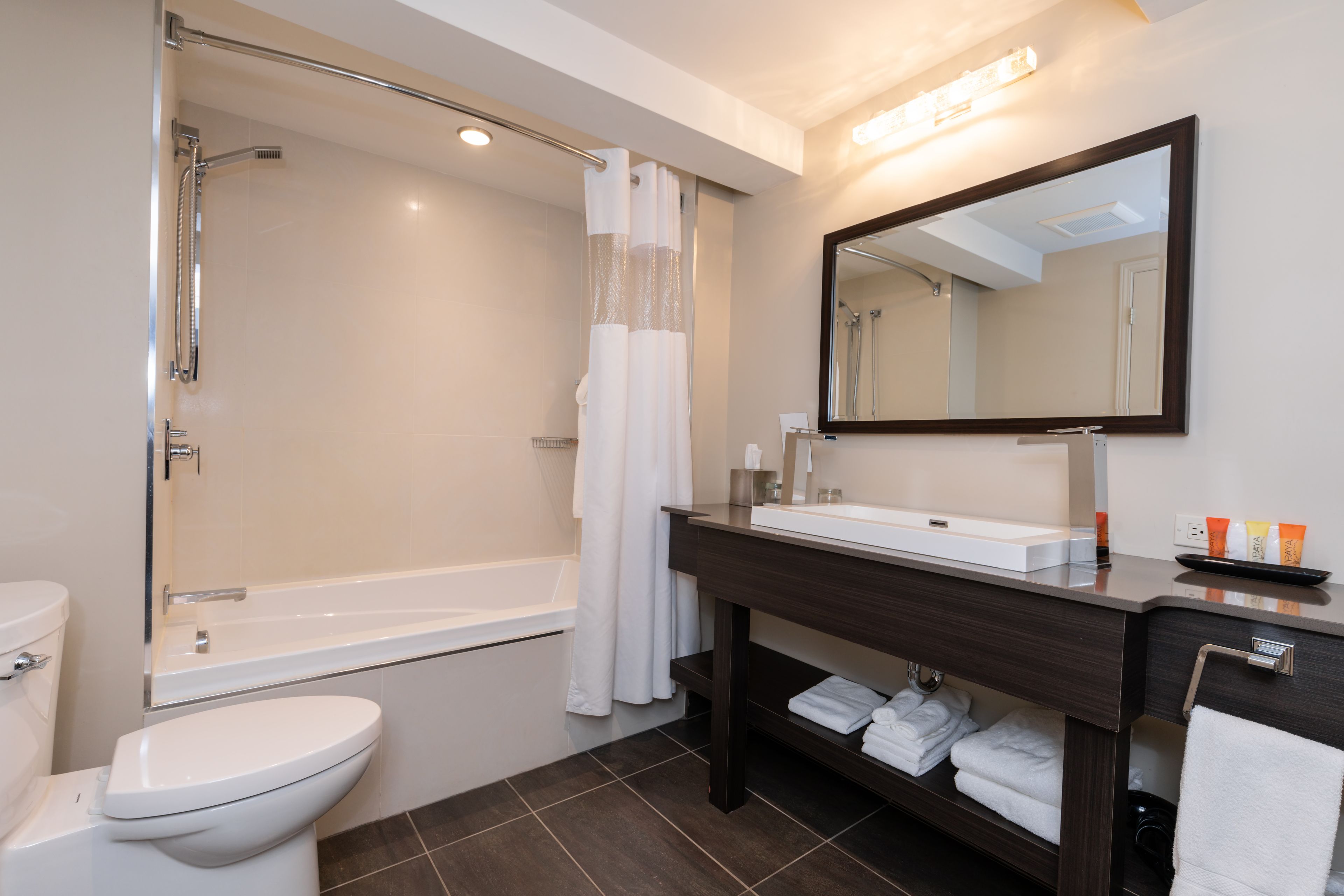 comfort suite, 1 king bed | bathroom | free toiletries, hair dryer, towels