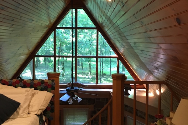 Eastern view from upstairs balcony-loft bedroom with queen size bed