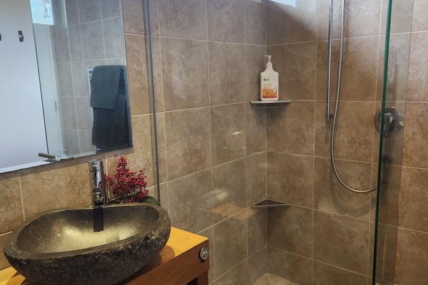 Bathtub, hair dryer, towels, soap