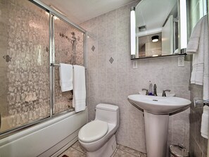 Combined shower/tub, hair dryer