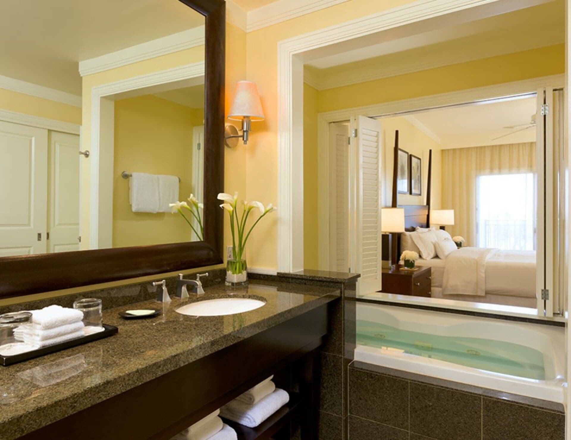 Shower, jetted tub, hair dryer, towels