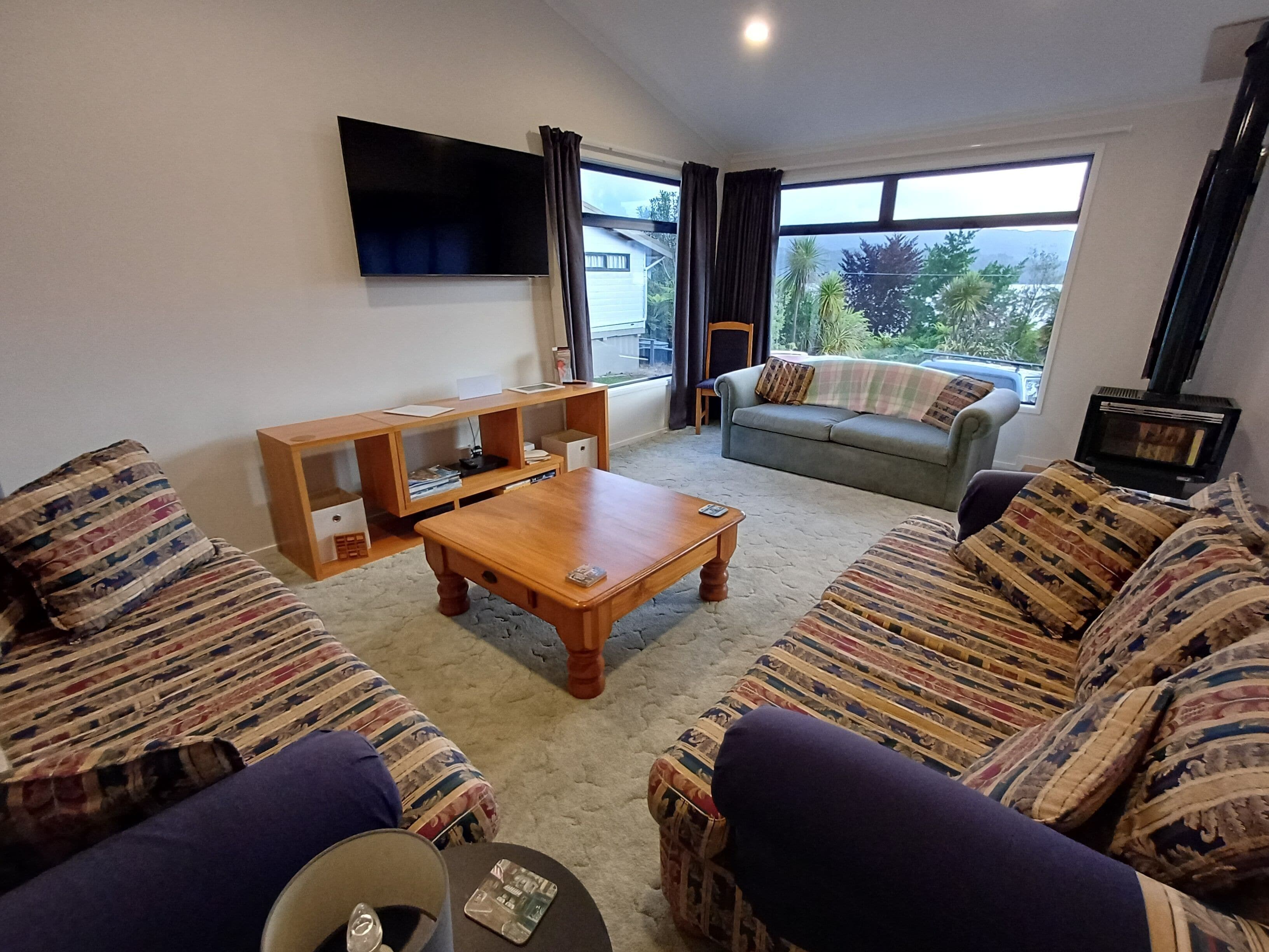 TV, fireplace, DVD player, books