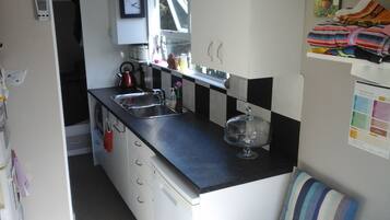 Full-sized fridge, microwave, oven, stovetop