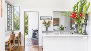 Fridge, microwave, dishwasher, coffee/tea maker