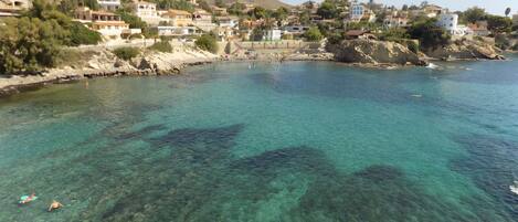 Beach nearby, sun loungers