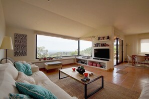 Smart TV, DVD player, livros, biblioteca musical