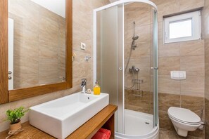 Hair dryer, towels, toilet paper