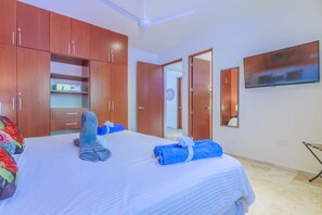 2 bedrooms, in-room safe, iron/ironing board, travel cot